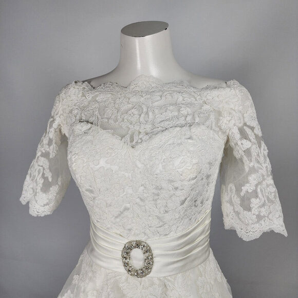 Symphony Of Venus White Of The Shoulder Midi Wedding Gown Size S - Picture 2 of 16